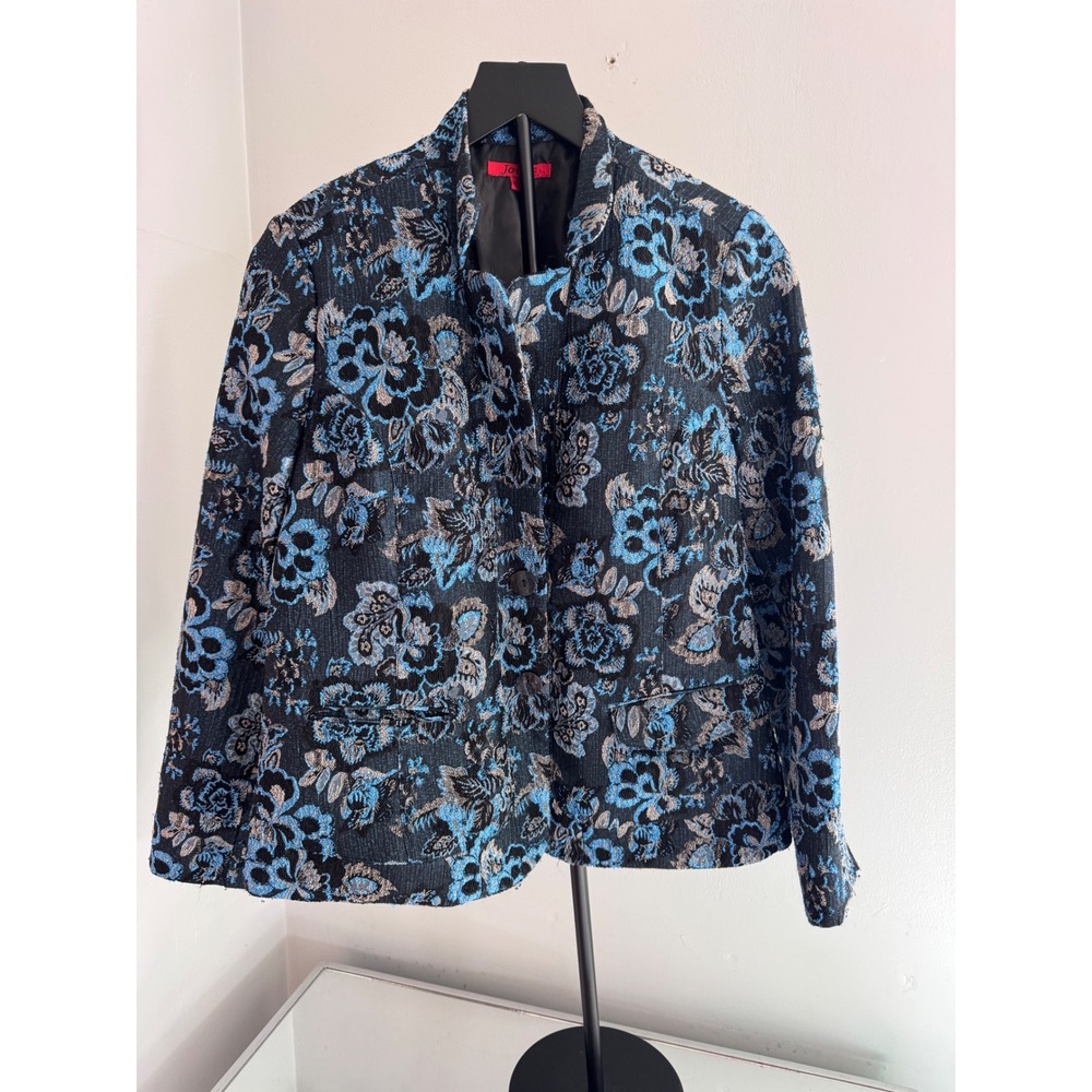 Joni B. Floral Tapestry Blazer Jacket Small Blue Black Metallic Statement Fall